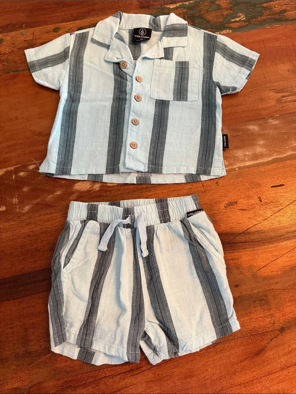 Volcom Light Blue & darker blue Striped Summer Two-Piece Set